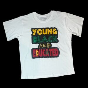 Young Black And Educated Graphic T-Shirt - White with Multicolor Print NWT